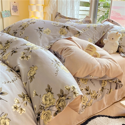 古吉梦 2023新款A类有氧元气棉加厚磨毛四件套 木槿-蓝