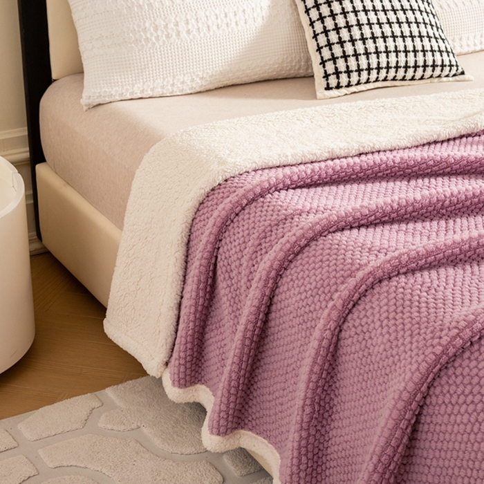 91家纺网 家纺一手货源 找家纺 丝涟家居 2023新款舒适保暖玫瑰绒毛毯 紫