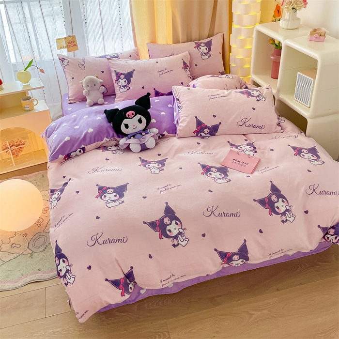 91家纺网 家纺一手货源 找家纺 博雅 2023新款三丽鸥正版授权卡通加厚牛奶绒系列四件套库洛米之心-专版