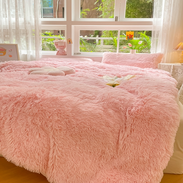 91家纺网 家纺一手货源 找家纺 慕澄家纺 2023新款水貂绒被套盖毯两用毯子 彩虹-浅粉