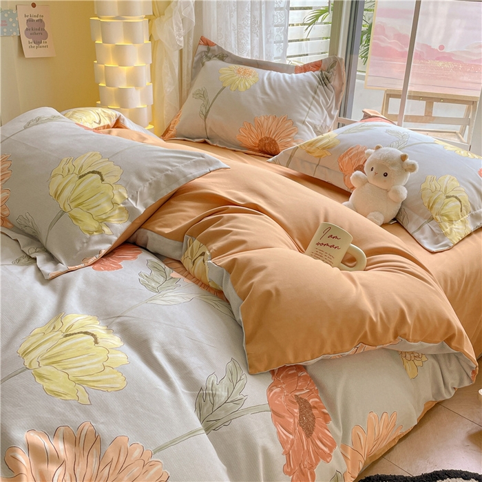 91家纺网 家纺一手货源 找家纺 古吉梦 2023新款A类有氧元气棉加厚磨毛四件套 太阳花