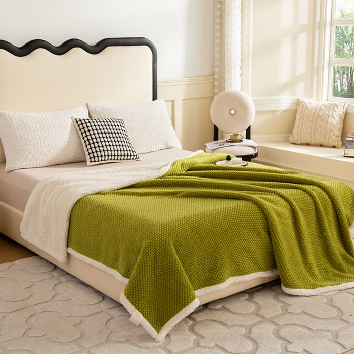 91家纺网 家纺一手货源 找家纺 丝涟家居 2023新款舒适保暖玫瑰绒毛毯 绿