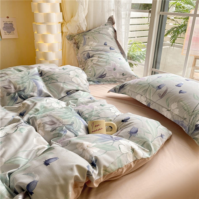 91家纺网 家纺一手货源 找家纺 古吉梦 2023新款A类有氧元气棉加厚磨毛四件套 绿茵