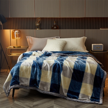 91家纺网 家纺一手货源 找家纺 航途席业 2025新款拉舍尔毛毯盖毯 格调生活-宾利蓝