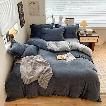 91家纺网 家纺一手货源 找家纺 逸尚阁 2024新款高克重纯色牛奶绒四件套 深灰+浅灰