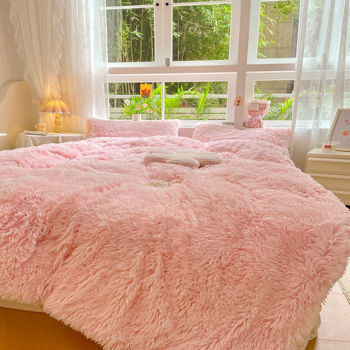 91家纺网 家纺一手货源 找家纺 慕澄家纺 2023新款水貂绒被套盖毯两用毯子 彩虹-浅粉