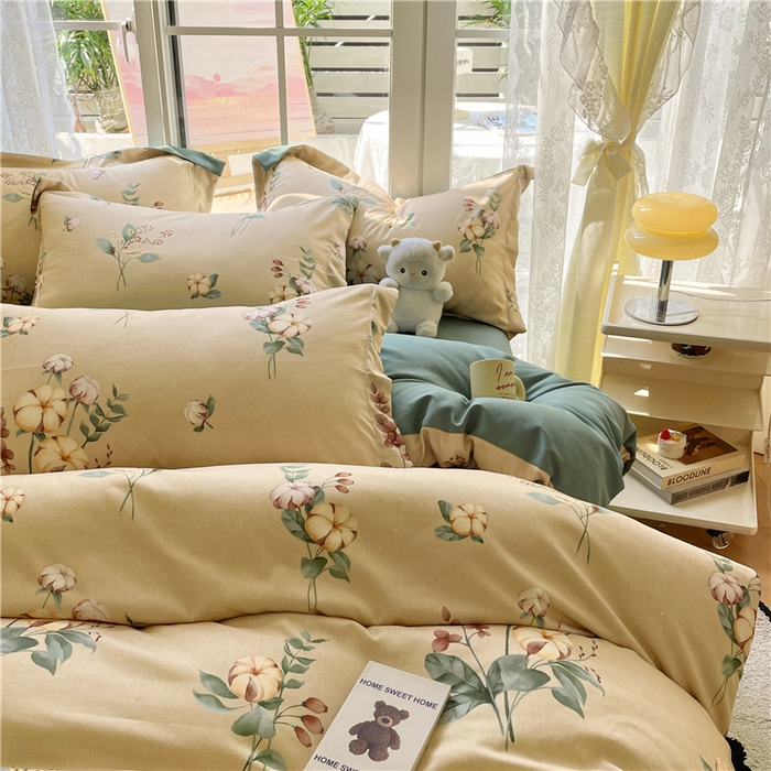 91家纺网 家纺一手货源 找家纺 古吉梦 2023新款A类有氧元气棉加厚磨毛四件套 木棉花