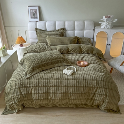 91家纺网 家纺一手货源 找家纺 （总）佰亿莱 2024新款条纹兔毛绒四件套-兔绒格