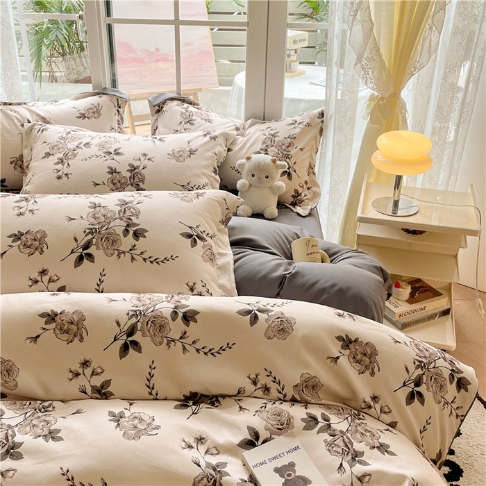 91家纺网 家纺一手货源 找家纺 古吉梦 2023新款A类有氧元气棉加厚磨毛四件套 木槿-米