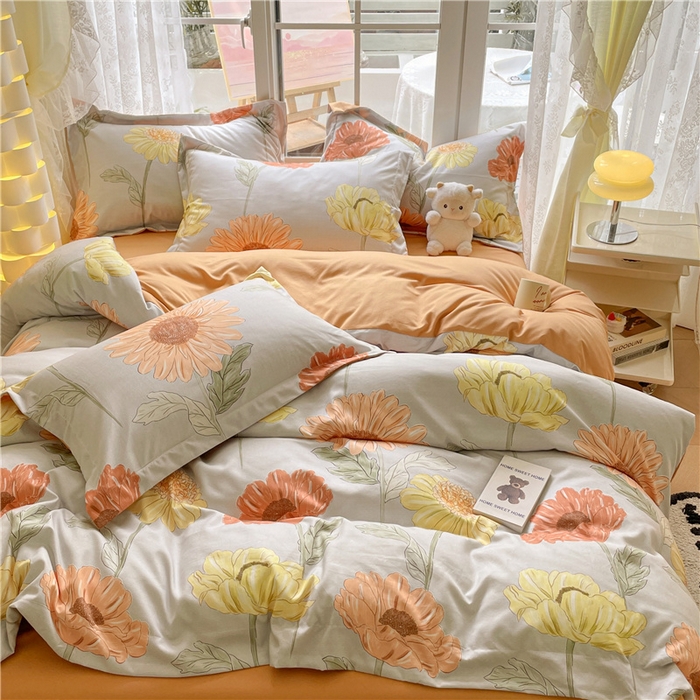 91家纺网 家纺一手货源 找家纺 古吉梦 2023新款A类有氧元气棉加厚磨毛四件套 太阳花