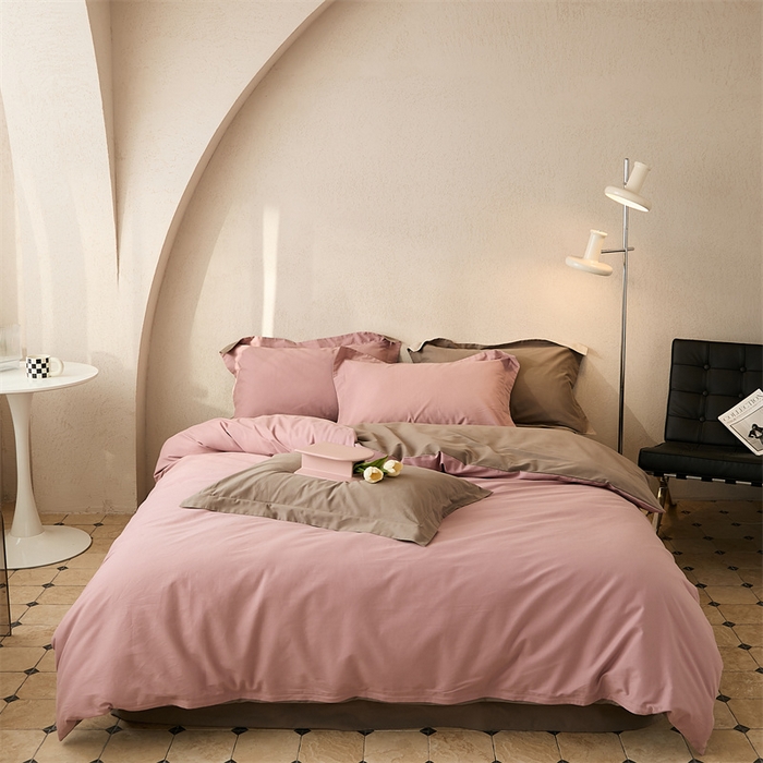 91家纺网 家纺一手货源 找家纺 涞澳家纺 2023新款50磨绒双拼 藕棕粉