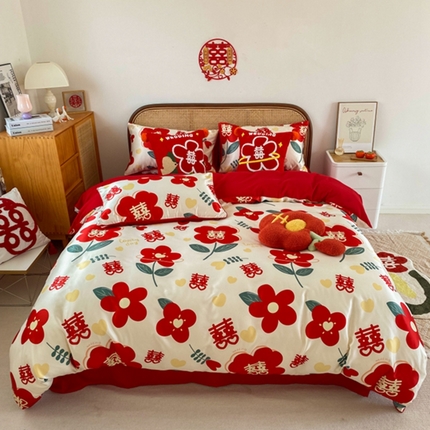 91家纺网 家纺一手货源 找家纺 用心 2023新款高端数码印花婚庆四件套 喜结连理