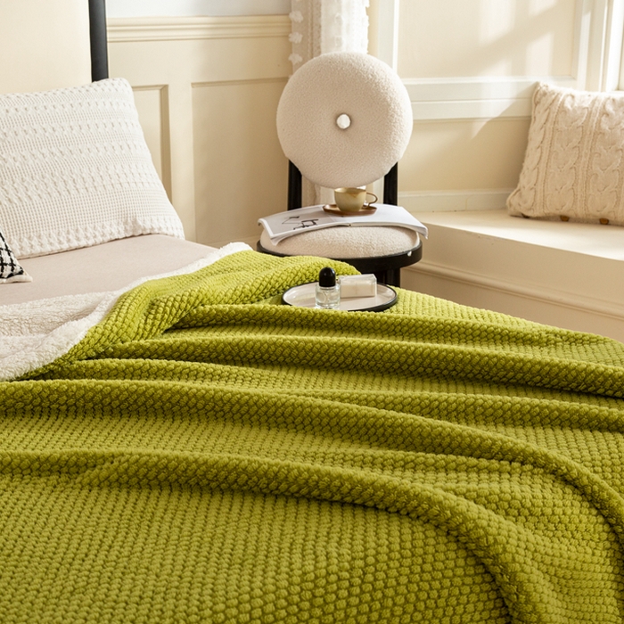 91家纺网 家纺一手货源 找家纺 丝涟家居 2023新款舒适保暖玫瑰绒毛毯 绿