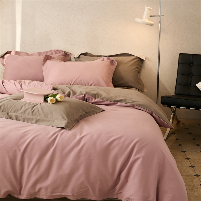 91家纺网 家纺一手货源 找家纺 涞澳家纺 2023新款50磨绒双拼 藕棕粉