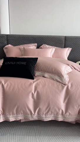 91家纺网 家纺一手货源 找家纺 馨蕊家居 2023新款100支CR工艺全棉四件套-棉莱卡 粉豆沙