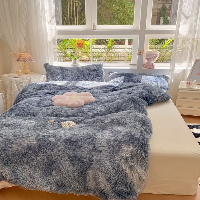 91家纺网 家纺一手货源 找家纺 慕澄家纺 2023新款水貂绒被套盖毯两用毯子 彩虹-蓝灰