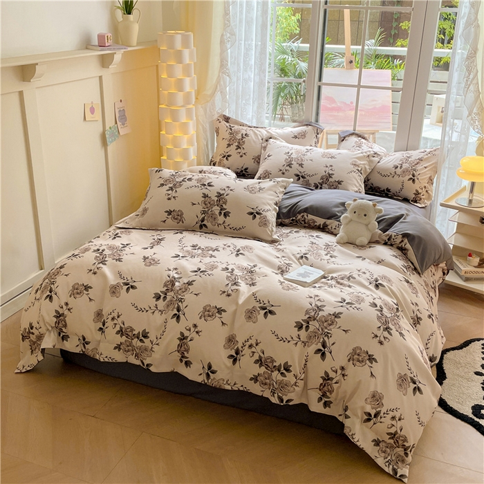 91家纺网 家纺一手货源 找家纺 古吉梦 2023新款A类有氧元气棉加厚磨毛四件套 木槿-米