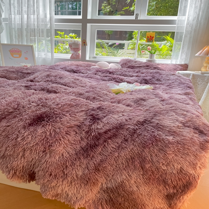 91家纺网 家纺一手货源 找家纺 慕澄家纺 2023新款水貂绒被套盖毯两用毯子 彩虹-紫日