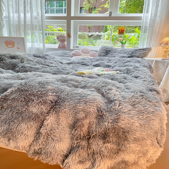 91家纺网 家纺一手货源 找家纺 慕澄家纺 2023新款水貂绒被套盖毯两用毯子 彩虹-浅灰