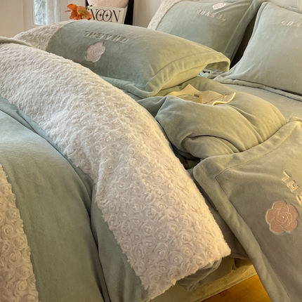 91家纺网 家纺一手货源 找家纺 （总）子曰 2023新款兔绒牛奶绒四件套-玫瑰花园