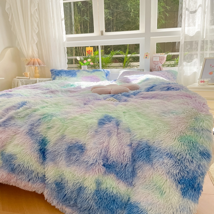 91家纺网 家纺一手货源 找家纺 慕澄家纺 2023新款水貂绒被套盖毯两用毯子 彩虹-蓝紫