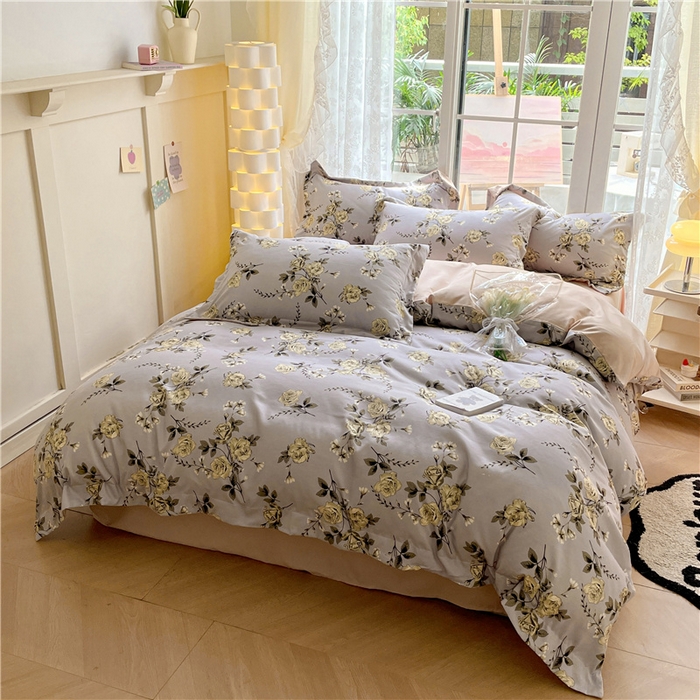 91家纺网 家纺一手货源 找家纺 古吉梦 2023新款A类有氧元气棉加厚磨毛四件套 木槿-蓝