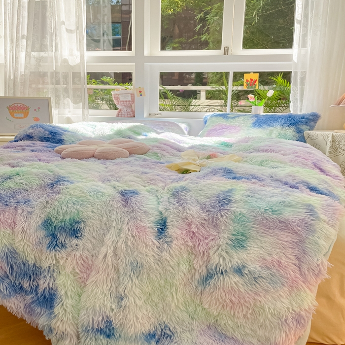 91家纺网 家纺一手货源 找家纺 慕澄家纺 2023新款水貂绒被套盖毯两用毯子 彩虹-蓝紫