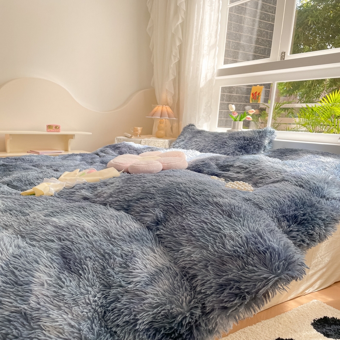 91家纺网 家纺一手货源 找家纺 慕澄家纺 2023新款水貂绒被套盖毯两用毯子 彩虹-蓝灰