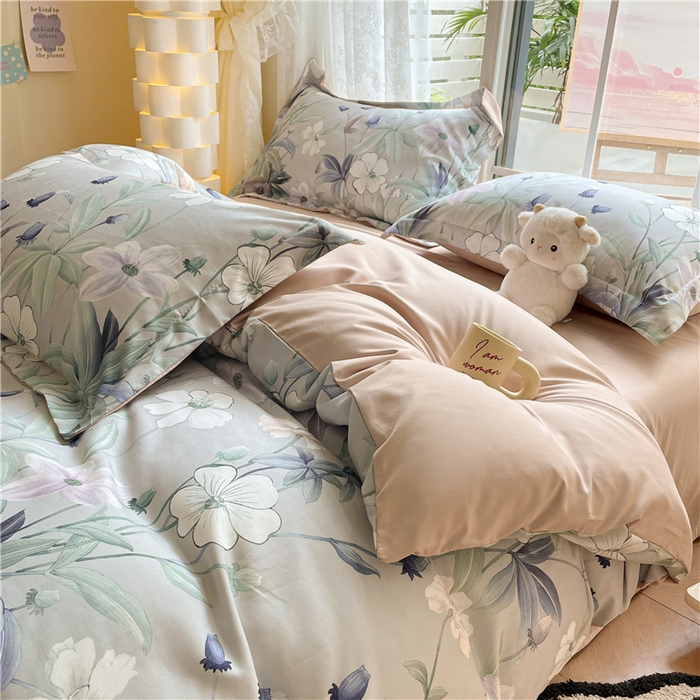 91家纺网 家纺一手货源 找家纺 古吉梦 2023新款A类有氧元气棉加厚磨毛四件套 绿茵