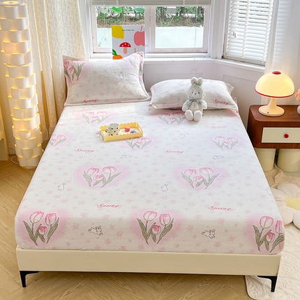 妖妖家纺 2023新款牛奶绒单床笠 粉色春园