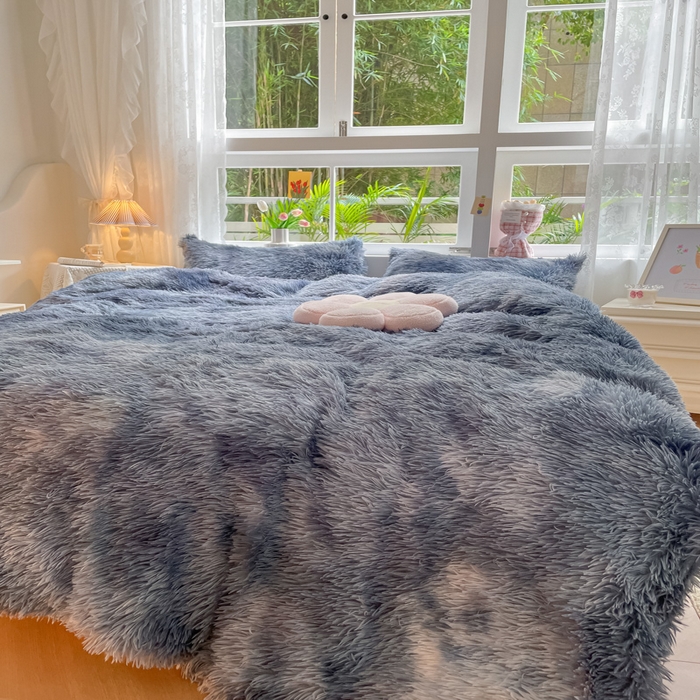 91家纺网 家纺一手货源 找家纺 慕澄家纺 2023新款水貂绒被套盖毯两用毯子 彩虹-蓝灰