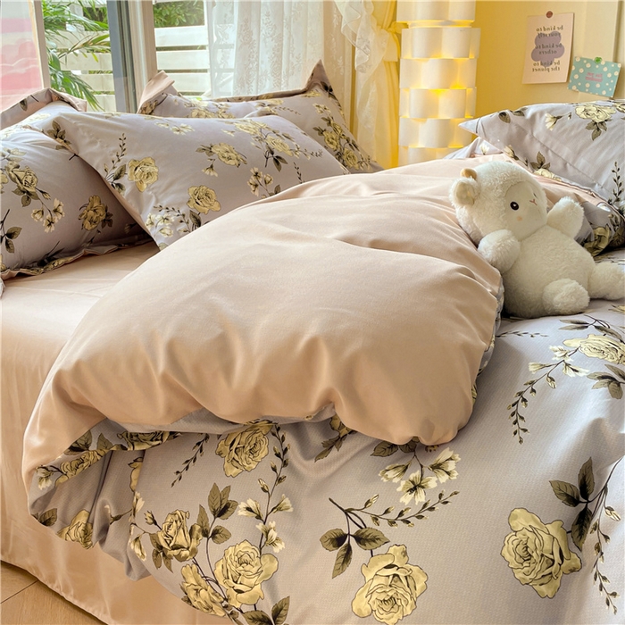 91家纺网 家纺一手货源 找家纺 古吉梦 2023新款A类有氧元气棉加厚磨毛四件套 木槿-蓝