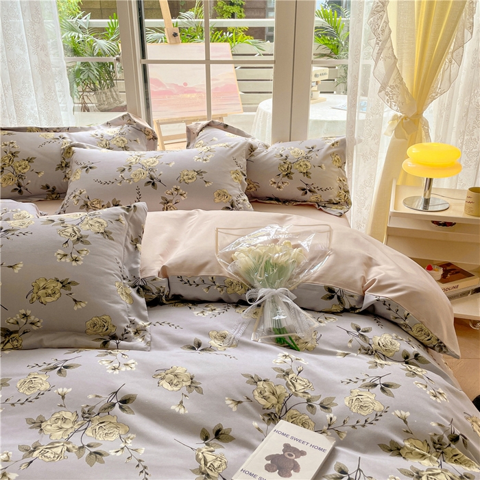 91家纺网 家纺一手货源 找家纺 古吉梦 2023新款A类有氧元气棉加厚磨毛四件套 木槿-蓝