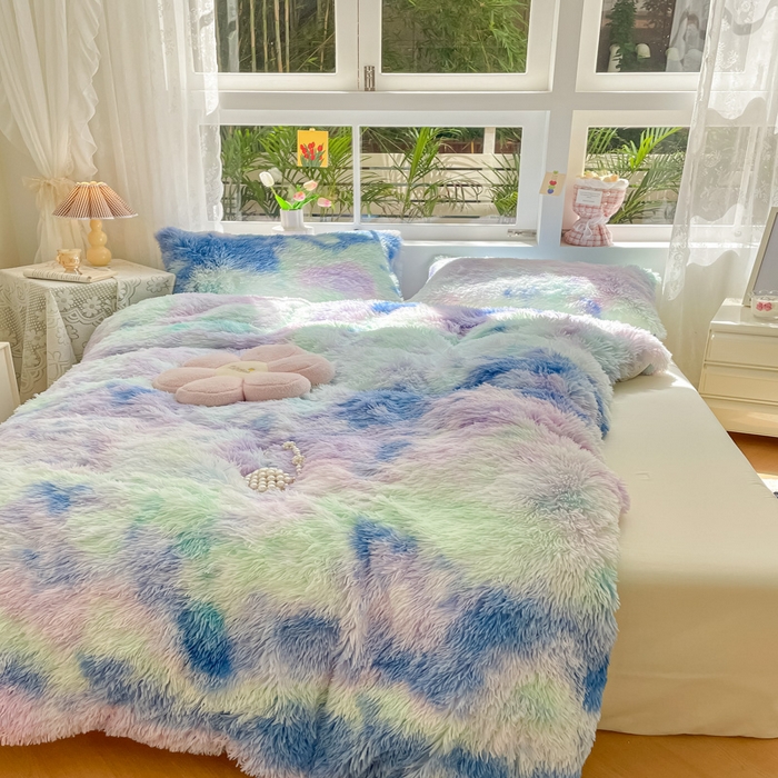 91家纺网 家纺一手货源 找家纺 慕澄家纺 2023新款水貂绒被套盖毯两用毯子 彩虹-蓝紫