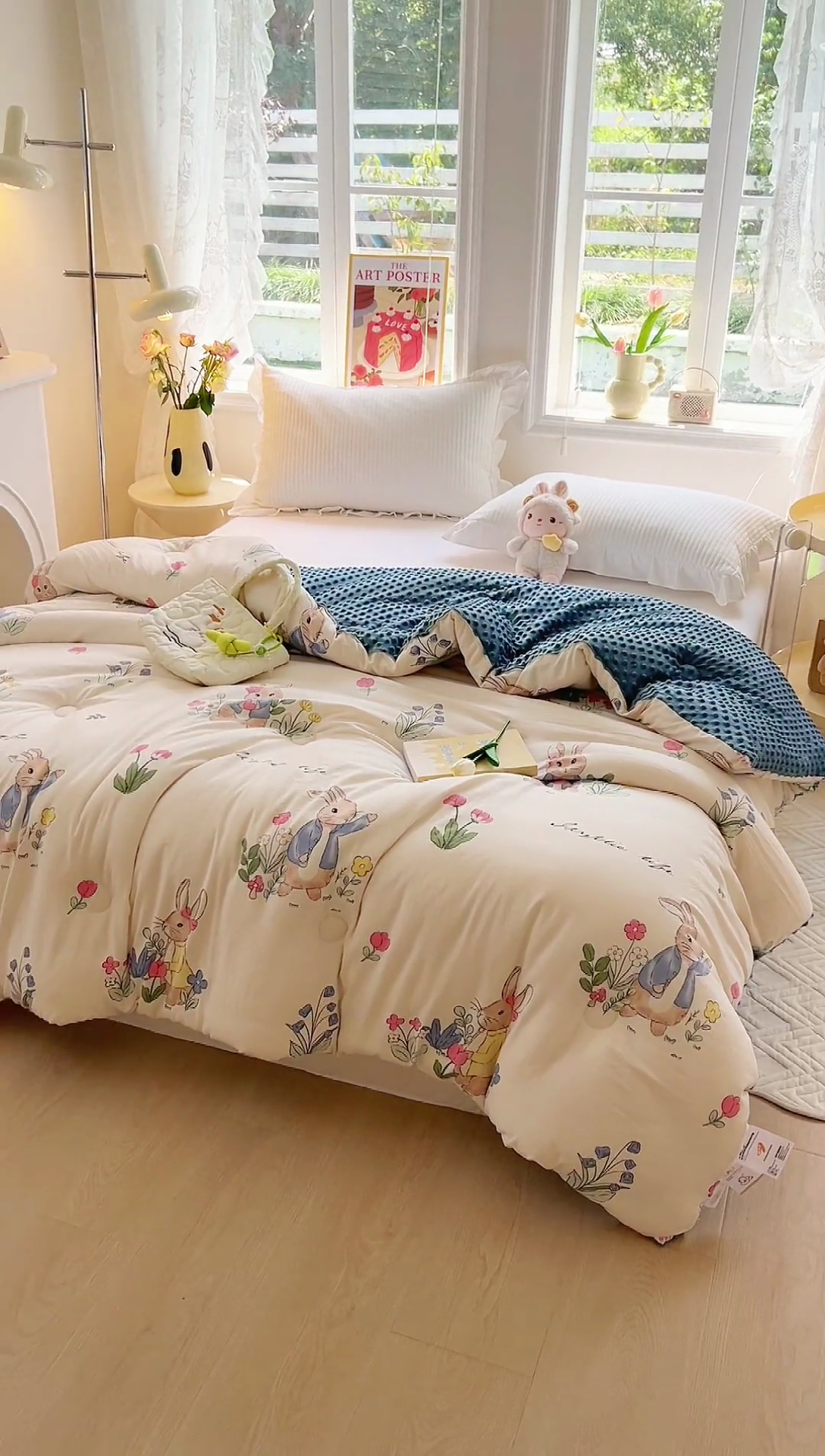 91家纺网 家纺一手货源 找家纺 居易简 2025新款水洗棉双层纱豆豆被加绒被子被芯直播豆豆绒被被子被芯冬被春秋被 兔sweet