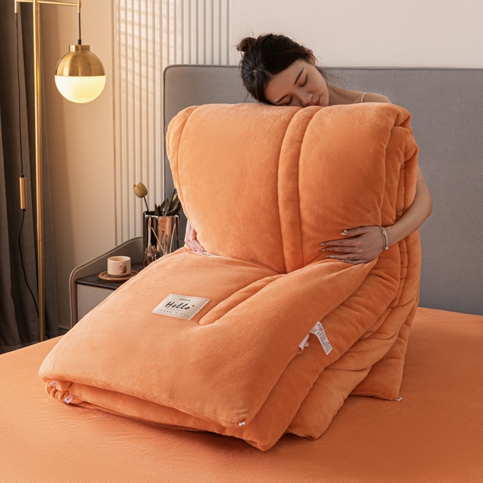 91家纺网 家纺一手货源 找家纺 暖芯家纺 2025新款牛奶绒加厚冬被被子被芯春秋被 桔色