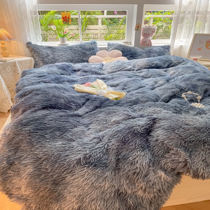 91家纺网 家纺一手货源 找家纺 慕澄家纺 2023新款水貂绒被套盖毯两用毯子 彩虹-蓝灰