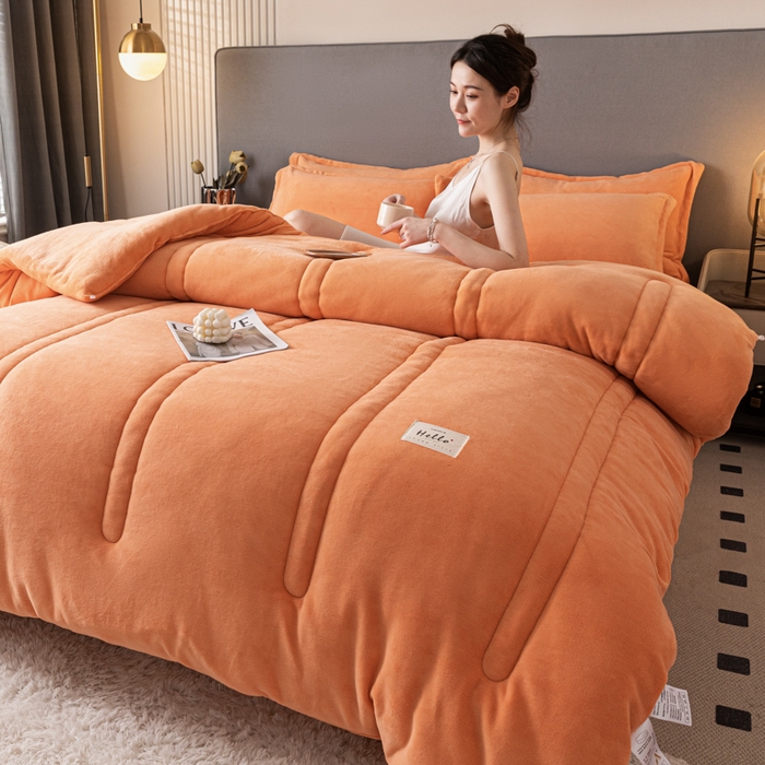 91家纺网 家纺一手货源 找家纺 暖芯家纺 2025新款牛奶绒加厚冬被被子被芯春秋被 桔色