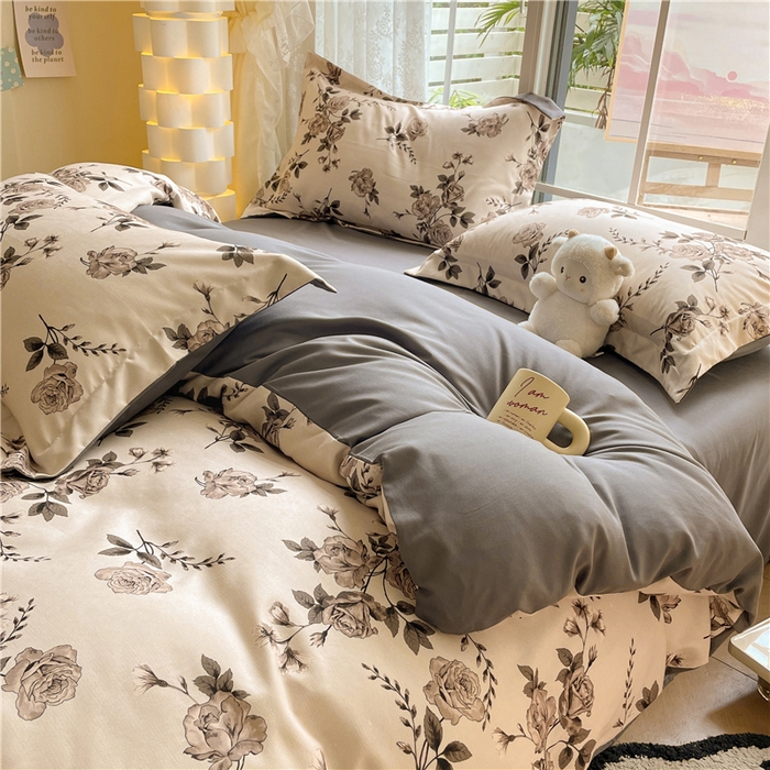 91家纺网 家纺一手货源 找家纺 古吉梦 2023新款A类有氧元气棉加厚磨毛四件套 木槿-米