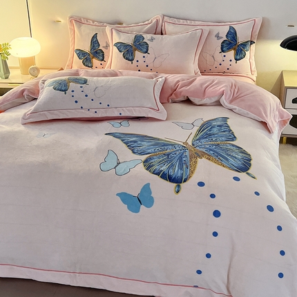 富之航家纺 2023新款230克金丝绒四件套 梦蝶-秋樱粉