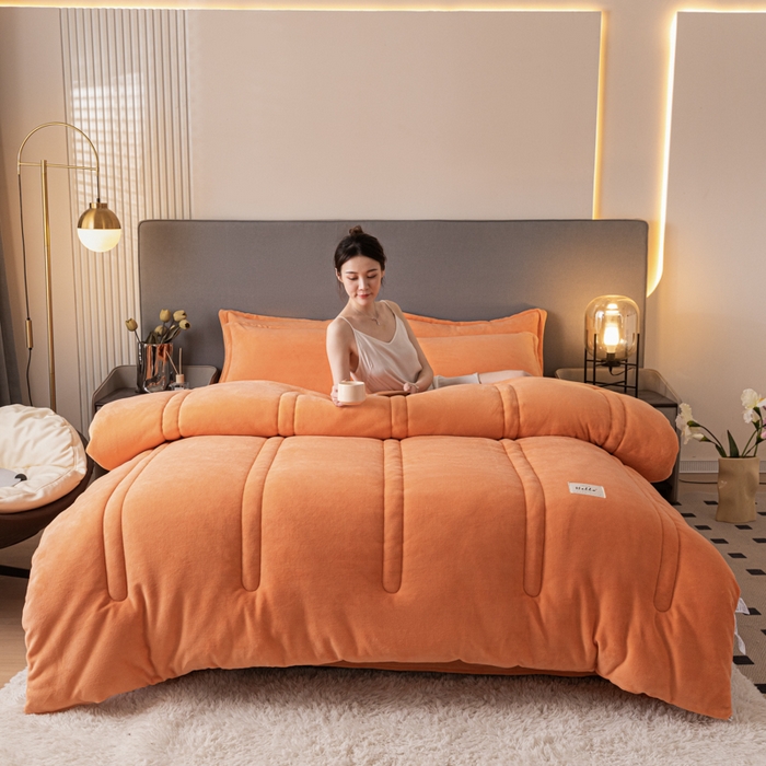 91家纺网 家纺一手货源 找家纺 暖芯家纺 2025新款牛奶绒加厚冬被被子被芯春秋被 桔色