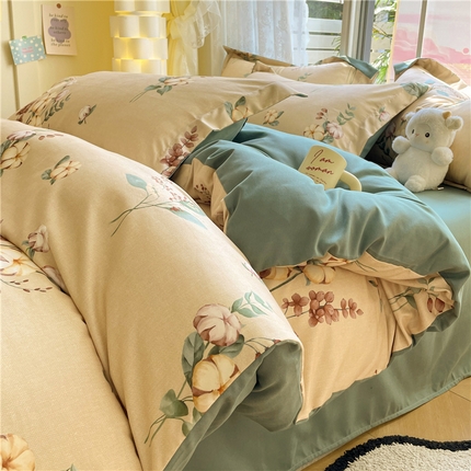 古吉梦 2023新款A类有氧元气棉加厚磨毛四件套 木棉花