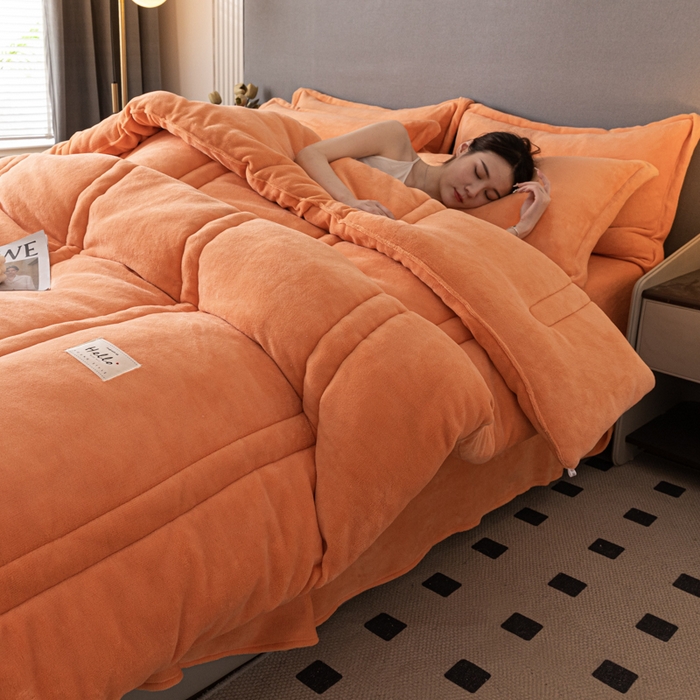 91家纺网 家纺一手货源 找家纺 暖芯家纺 2025新款牛奶绒加厚冬被被子被芯春秋被 桔色