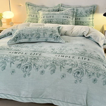 富之航家纺 2023新款230克金丝绒四件套 蔓舞-绿