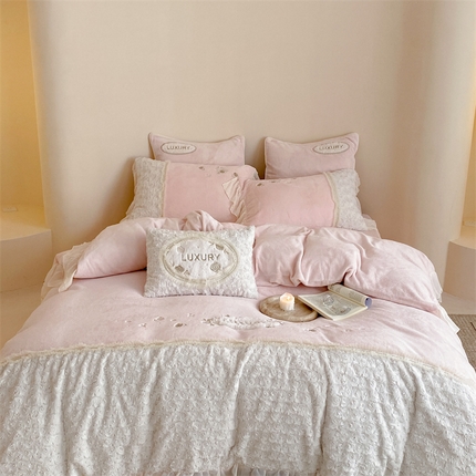 馨蕊家居 2023新款300克极细腻超柔煦暖绒四件套-绒夏梦 初夏粉