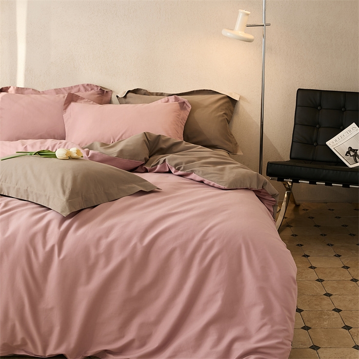 91家纺网 家纺一手货源 找家纺 涞澳家纺 2023新款50磨绒双拼 藕棕粉