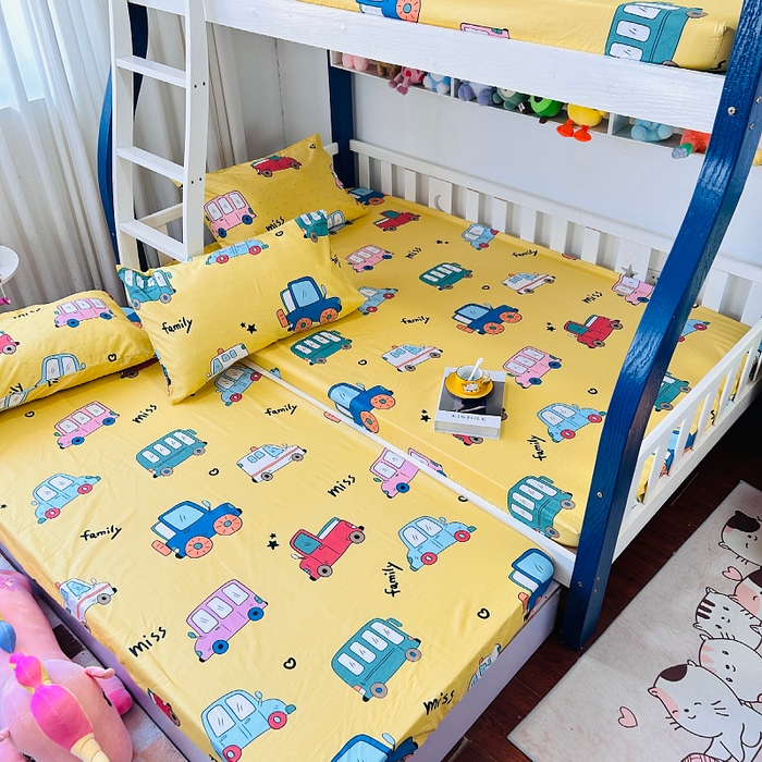 91家纺网 家纺一手货源 找家纺 小虾米 2023新款卡通系列全棉床笠（可定制）小汽车黄