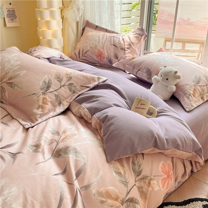 91家纺网 家纺一手货源 找家纺 古吉梦 2023新款A类有氧元气棉加厚磨毛四件套 彼岸花