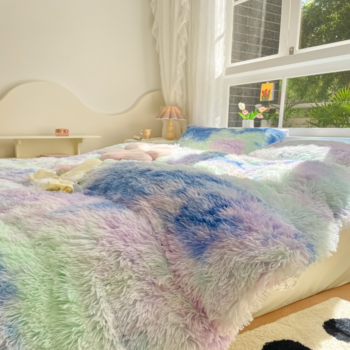 91家纺网 家纺一手货源 找家纺 慕澄家纺 2023新款水貂绒被套盖毯两用毯子 彩虹-蓝紫