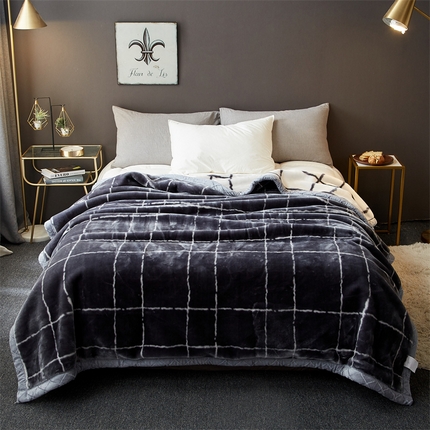 91家纺网 家纺一手货源 找家纺 航途席业 2025新款拉舍尔毛毯盖毯 英伦绅士-蓝